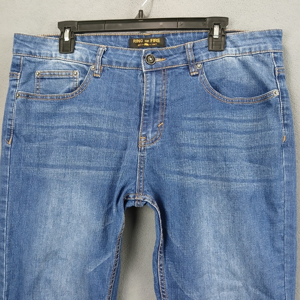 Ring Of Fire Jeans Mens 34x30 Blue Denim Cotton Slim Fit Mid Rise Straight Leg - Picture 3 of 13